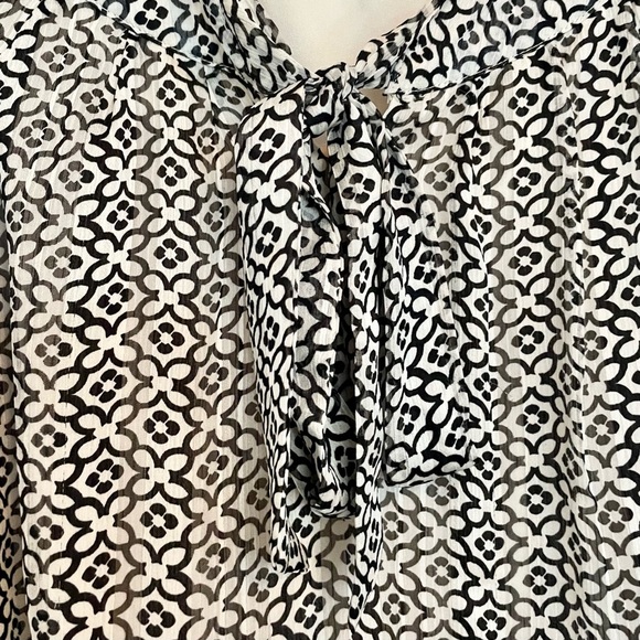 Sara Michelle Black & Cream Ruffle Sleeve Casual Workwear Blouse Top, Size L - Picture 13 of 13